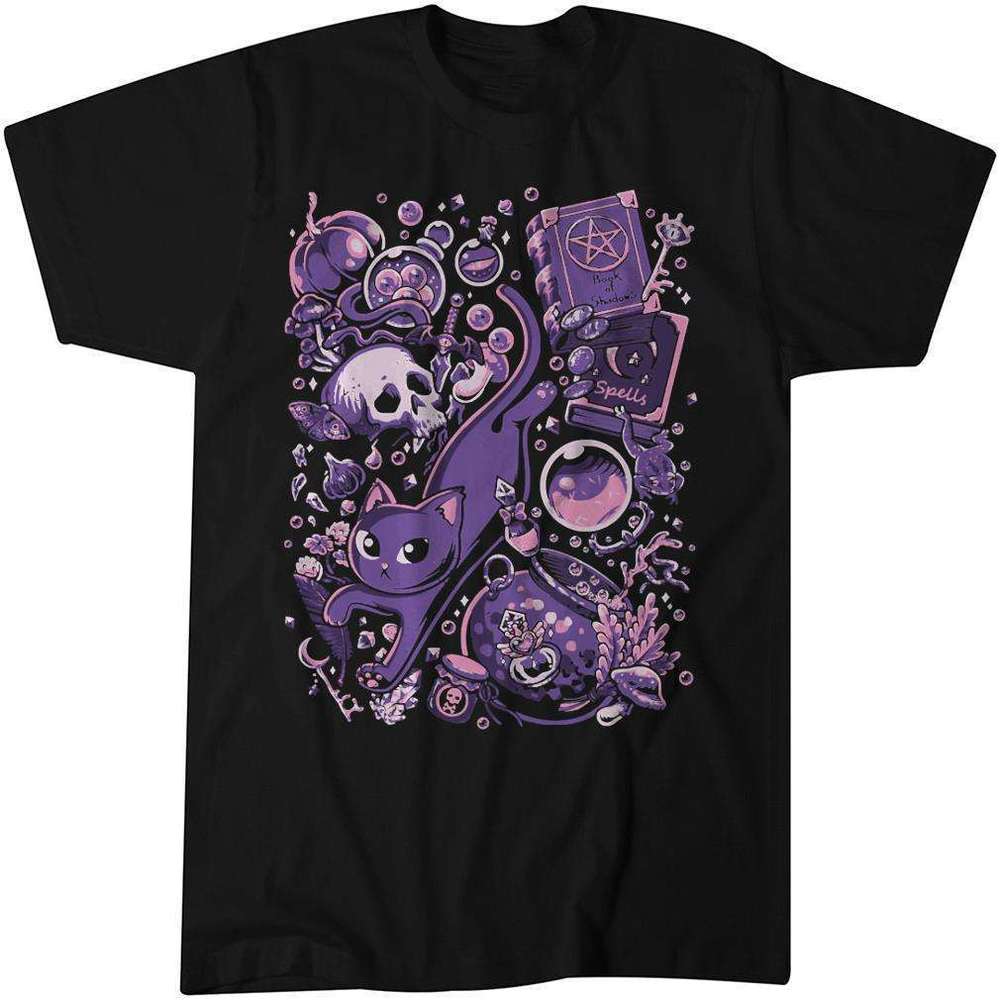 Witch Stuff Magic Spells Wicca Black Cat Unisex Shirt - Picture 1 of 4